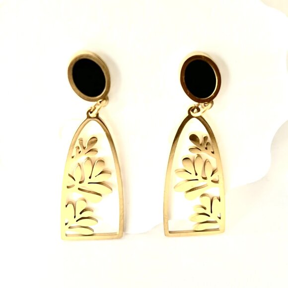 Dangle Drop Earrings Women's Gold tone Statement Earrings Nature Theme NWT - Picture 5 of 6